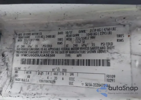 2018 Ford Escape Se from USA, damaged, VIN 1FMCU9GD9JUA58368